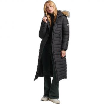 Superdry Women's Long Hooded Puffer Jacket with Faux Fur Trim