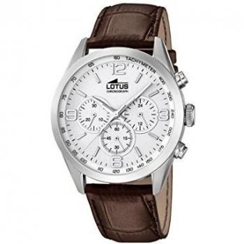 Lotus Men's Quartz Watch with Silver Dial Chronograph Display and Brown Leather Strap 18155/1