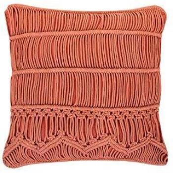 Cojín Decorativo Naranja de Algodón Macramé 45 x 45 cm con Diseño Geométrico