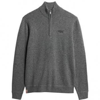 Superdry Essential Embroidered Half Zip Knit Sweater - Gull Grey Marl - Men's Size M