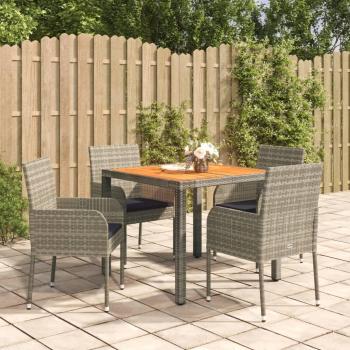 5-Piece Grey Poly Rattan Garden Dining Set with Cushions