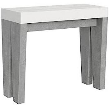 Consola extensible 90x40/196 cm Spimbo Mix Small Tapa Fresno Blanco - Estructura Cemento