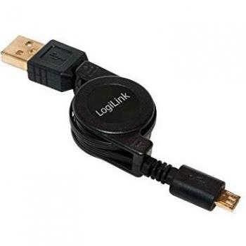 Cable USB 2.0 Retráctil 0,75 m USB-A a Micro-USB B Negro