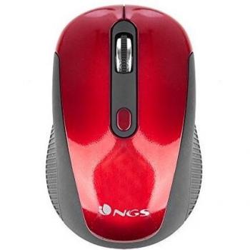 NGS Haze Red - Ratón Óptico Inalámbrico 2.4GHz, Ratón USB para Ordenador o Laptop con 3 Botones y Scroll Metálico, 800/1600dpi, Rojo