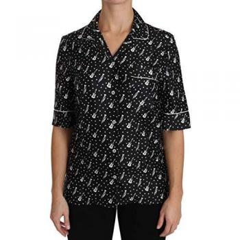 Dolce & Gabbana - - All - Black Guitar & Trumpet Print Silk Shirt Top - IT36|XXS