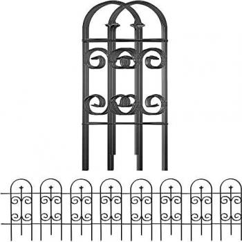 Amagabeli Valla 81CM X 38CM Vallas Decorativas para Jardín de Hierro Set de 8 Valla Metalica Rigida Hierro para Perros Jardín Metalicas Negro Barrera de Animales DA1152