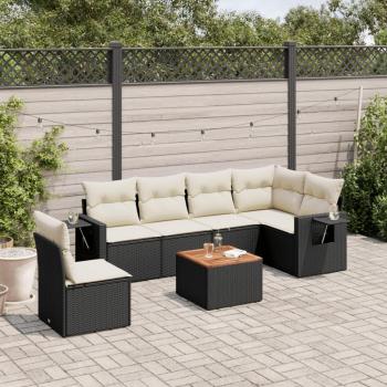 Juego de sofás de jardín con almohadas 7 piezas Polyrattan negro Black and cream