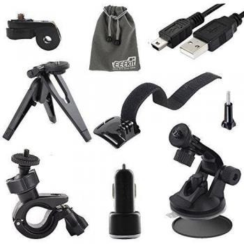 eeekit Kit de deportes para Midland XTC 400 Cámara de acción HD, correa/Mini trípode/manillar de bicicleta/adaptador de parabrisas Soporte de coche, cargador de coche