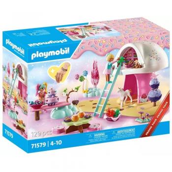 Playmobil Paraíso de los Dulces - Set de juguete, incluye figuras de personajes, accesorios temáticos de dulces, elementos decorativos como pasteles y golosinas, compatible con otras series Playmobil