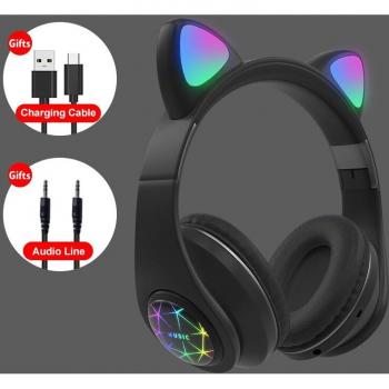 Auriculares Bluetooth Bonitos de Gato con Micrófono y LED Colorido para Niños, compatibles con Huawei, iPhone y Xiaomi
