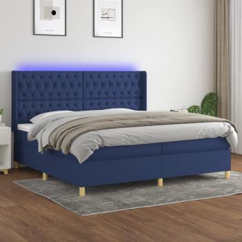 Colchón de cama box spring con muelles y tela LED azul 200x200 cm