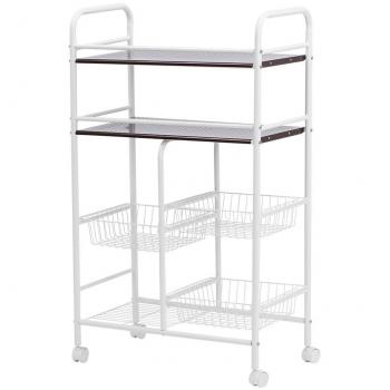 LANGRIA Carrito Auxiliar en Malla Metálica con Ruedas, 3 Cestos, 1 Balda Inferior y 2 Baldas Superiores, 20kg Capacidad Máxima, 60 x 32 x 100cm