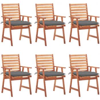 Outdoor Dining Chairs Set of 6 with Cushions Solid Acacia Wood