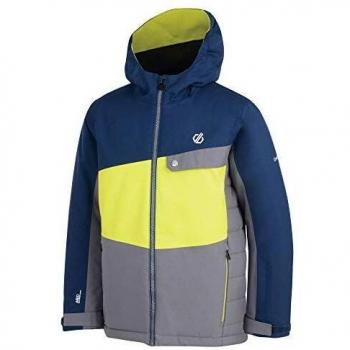 Dare 2b Wrest Waterproof & Breathable High Loft Insulated Ski & Snowboard Jacket with Snowskirt and Reflective Detail Chaquetas aislantes Impermeables, Infantil, Aluminium/Citron Lime, 11-12 años