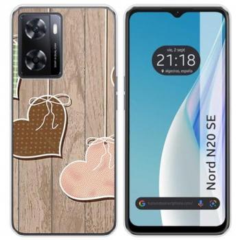 Funda de Silicona para Oneplus Nord N20 SE con Diseño de Corazones y Madera