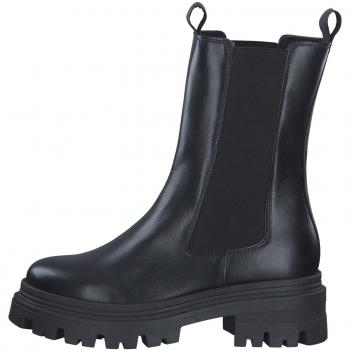 Tamaris Women's Black Leather Chelsea Combat Boots with Elastic Side Panel