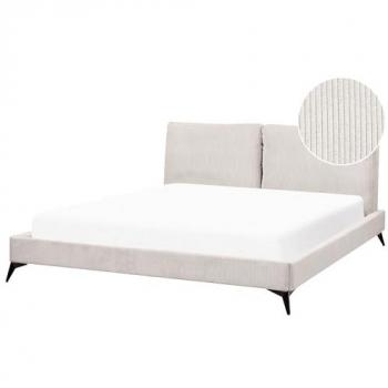 Cama Super King Size Moderna Tapizada en Pana Beige Claro con Cabecero Acolchado y Somier de Listones 180 x 200 cm Melle