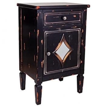 Mesita de madera negro 48x36x76h cm con un cajón y una puerta, estilo Art Deco, no viene montado