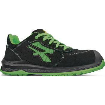Zapatilla de seguridad modelo CANYON UK ESD S1P SRC de U-Power, talla 42, color negro/verde, cumple con la norma ISO 20345