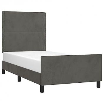 Estructura de cama con cabecero terciopelo gris oscuro 90x200 cm