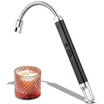 Encendedor eléctrico, Encendedor de Velas Encendedor Largo con Pantalla LED de batería, Encendedor Recargable USB sin Llama Flexible de Cuello Largo para Cocina, Camping, Barbacoa, Gas