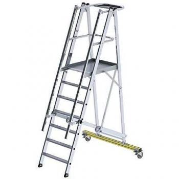 Escalera de Plataforma Plegable y Móvil de Aluminio con 7 Escalones y Barandilla Tricuerpo