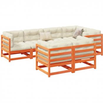 7-Piece Garden Sofa Set with Cushions in Wax Brown Solid Pine Wood