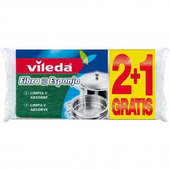 Vileda Fibra con Esponja - Fibra verde con esponja 2+1