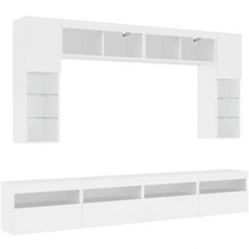 Mueble de Pared para TV con Luces LED, 8 Piezas, Blanco