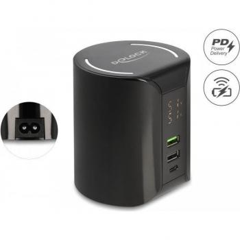 Cargador Inalámbrico Delock 58W con USB-C y 2 Puertos USB - Carga Rápida, PD, Color Negro