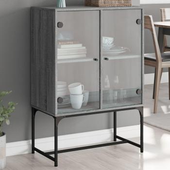 Armario auxiliar con puertas de vidrio gris Sonoma 69x37x100 cm