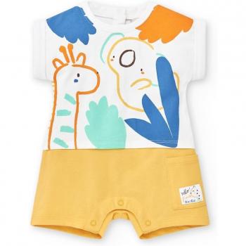 Pelele de bebé niño Tuc Tuc combinado de manga corta en blanco y amarillo, modelo Animal Life