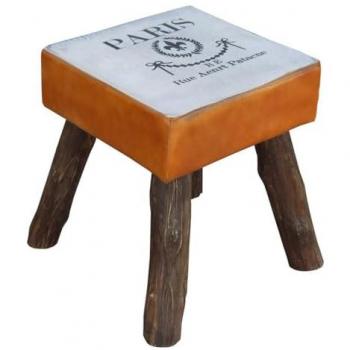 Taburete tapizado marrón 44x44x45h cm con 1 puerta, acabado artesanal