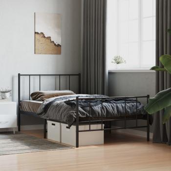 Cama con cabecera y pediera de metal negro 90x190 cm