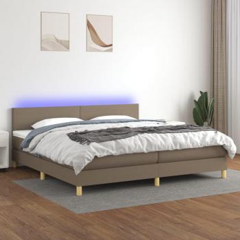 Cama box spring con colchón LED 200x200 cm en tela gris taupe