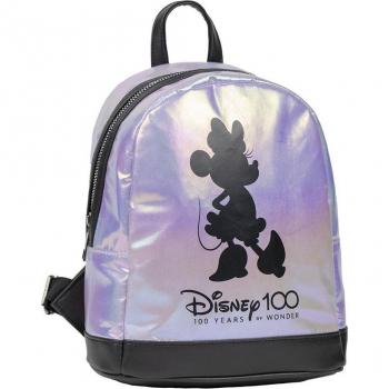 Mochila Casual Iridiscente Minnie Mouse Disney 100 Aniversario 25cm