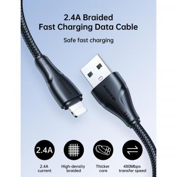 Cable de Carga Rápida Joyroom 1.2m USB-A a Lightning, 2.4A, Nylon, Negro