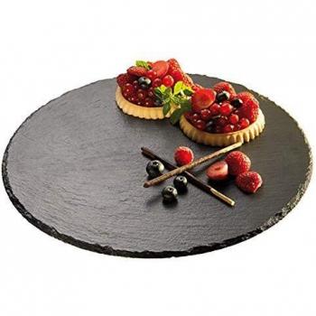 Bandeja para Tartas de Ardoise Natural, Ø 32 cm, Altura 2.5 cm, Color Negro, Redonda