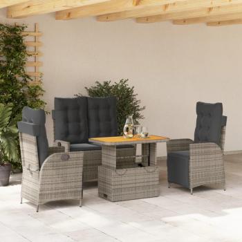 Juego de comedor de jardín 4 piezas con cojines de Polyrattan gris