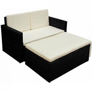 2-Piece Black Poly Rattan Garden Lounge Set with Cushions