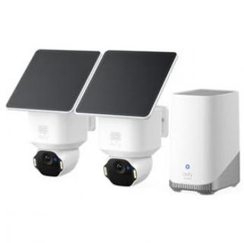 Kit de 2 Cámaras de Seguridad Eufy SoloCam E42 4K Inalámbricas para Exterior con HomeBase S380, Solar, Seguimiento por IA, Reconocimiento Facial y Almacenamiento Local hasta 16TB