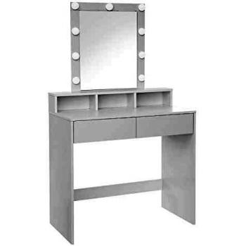Tocador moderno con luces LED ajustables, espejo iluminado, 2 cajones y 3 compartimentos, mesa de maquillaje funcional en color blanco o negro - L80 x H145 cm