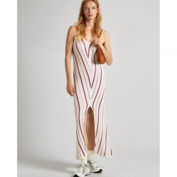 VESTIDO LARGO GINNY DE PUNTO CALADO CON RAYAS DIAGONALES PEPE JEANS