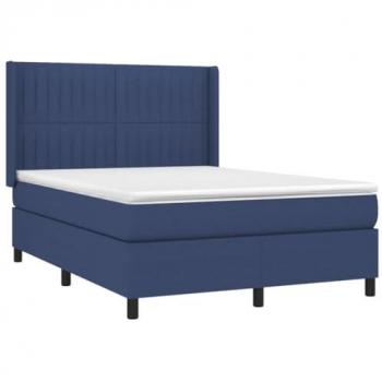 Cama Box Spring con Colchón Tela Azul 140x200 cm