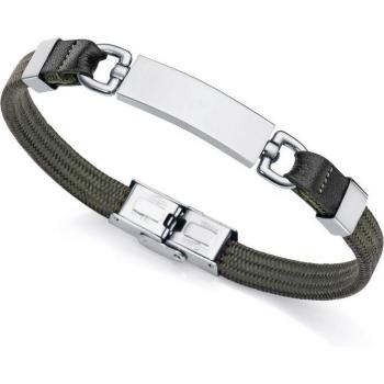 Pulsera Magnum de nailon verde y piel negra con motivo en acero