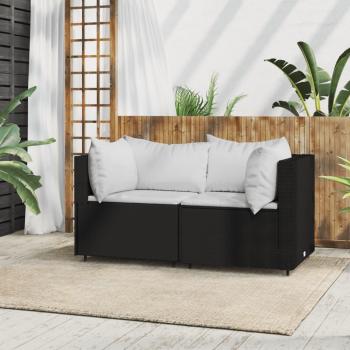 Black Poly Rattan Garden Corner Sofa with Cushions