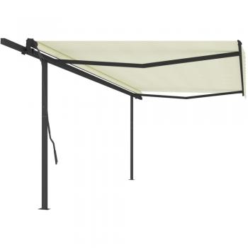 Toldo Retráctil Automático con Postes 5x3,5 m Crema, Resistente al Agua y Rayos UV, Ideal para Balcón y Jardín