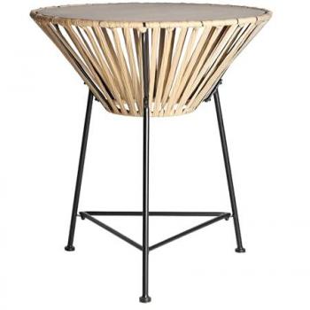 Mesa Auxiliar de Hierro y Ratán en Color Negro/Natural - 66x66x72 cm