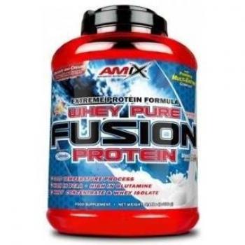 AMIX, Proteína Whey, Pure Fusión, Concentrado de Suero Ultra Filtrado, Sabor Fresa, Proteínas para Aumentar Masa Muscular, Proteína Isolada con Splenda, Contiene L-glutamina, 2,3 Kg