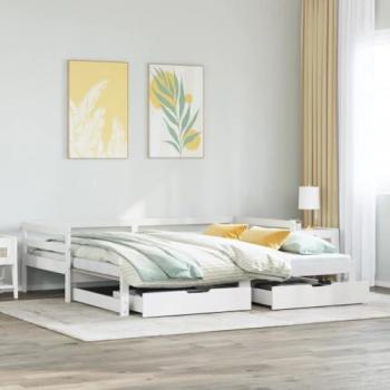 Sofá cama nido con cajones madera maciza pino blanca 90x190 cm Blanco